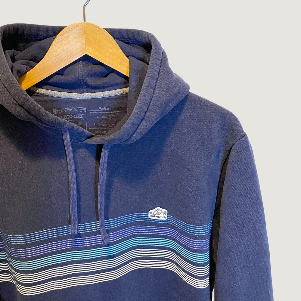 Patagonia Uprisal Hoodie Mens Medium Navy Blue Excellent Striped Pullover
